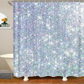 Loussiesd Galaxy Shower Curtain with Hooks Glitter Outer Space Decor Fabric Bathroom Shower Curtain Universe Starry Sky Waterproof Shower Curtains Sparkle Stars and Space Silver Curtain,180x180cm