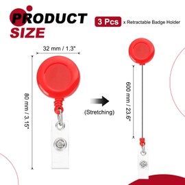 PATIKIL Retractable Badge Holder Reel, 3 Pcs ID Badge Reels with Clip and Clear PVC Strap for Name Key Chain Office Worker Teacher, Red
