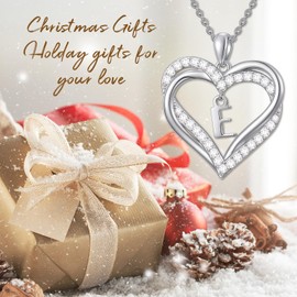 TOUPOP Initial Necklace for Women Double Heart Letter Necklace Sterling Silver Alphabet E Initial Letter pendant Name Jewelry Gifts for Women Mom Girlfriend Daughter Wife Christmas Birthday Gift