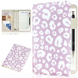 Server Books for Waitress, Waitress/Waiter Book Organizer with Zipper Pouch, Guest Check Book Holder Money Pocket Restaurant Waitstaff Organizer Leopard Pattern