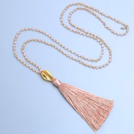 KELITCH Women's Gold Chain Necklace Tassel Peace Sign Necklaces Turquoise Agate Mixed Necklace Tassel Necklace, Pearl Crystal, Pearl