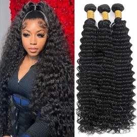 CLOZWIZME Deep Wave Bundles Human Hair 22 24 26 Inch Human Hair Bundles For Women 100% Unprocessed Raw Deep Culy 12A Quick Weave 3 Bundles Deals Natural Color 300G (Deep Wave Bundles, 222426 Inch)