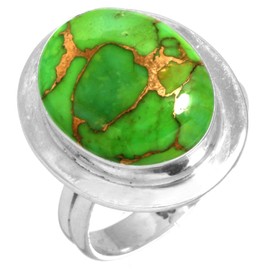 Jeweloporium 925 Sterling Silver Ring for Women Size J 1/2 Copper Green Turquoise Gemstone Vintage Silver Ring Thanksgiving Gift Solitaire Jewelry