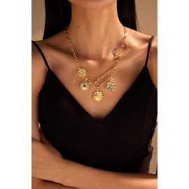 Charm Paperclip Necklace Dainty Gold Charm Necklace Trendy Evil Eye Necklace Ojo Turco Third Eye Flower Necklace Beach Necklace Summer Outfits Stuff