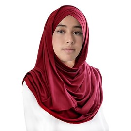 Lina & Lily Criss Cross Tie Back Full Coverage Instant Hijab, Modal Jersey Muslim Women's Head Scarf Wrap (Dark Red)