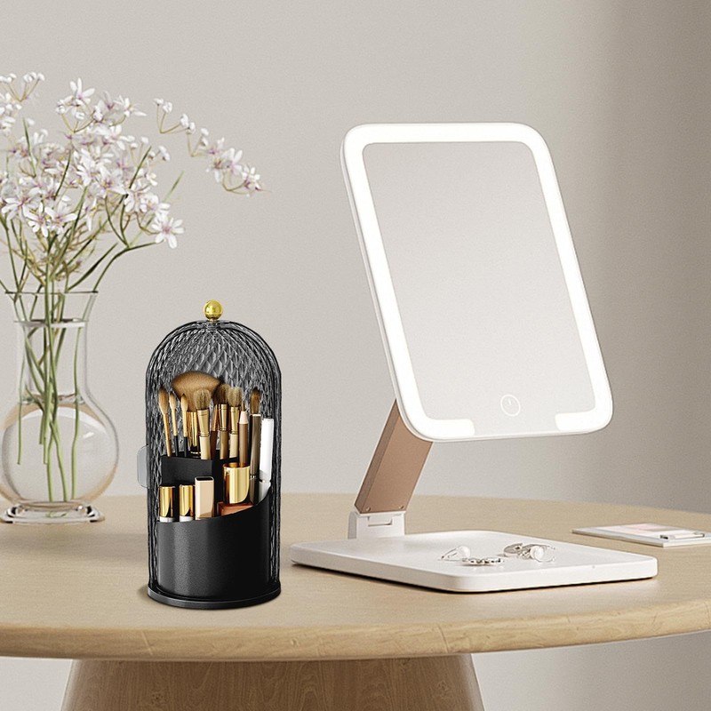 Makeup Brush Holder Organizer with Lid - 360°Rotating Waterproof Cosmetic