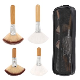 Fan Brush Makeup, Esthetician Fluffy Facial Brushes, Facials Supplies For Estheticians,4pcs Brochas Para Faciales Spa, With 1 Black Brush Bag, For Loose Powder Highlighting Blush