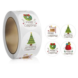FRUZJAY Merry Christmas Stickers 500Pcs 1 Inch Self-Adhesive Rolls Decals Christmas Tree Gift Bag Round Stickers Cute Wreath North Pole Sign Xmas Label Sticker Party Supplies New Year Decor