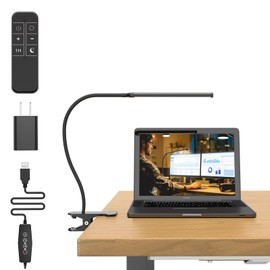 Mojimdo Desk Lamps for Office Home, 3 Color & 10 Brightness Dimmable Reading Lamp, 15.74'' Long Flexible Gooseneck, Eye-Caring Clip on Light with Adapter for Reading Study Workbench Drafting Crafting
