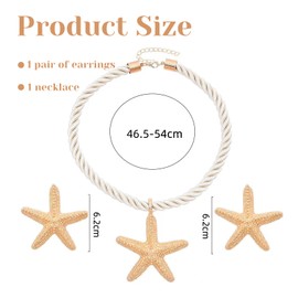 Nayyana Boho Gold Jewellery Set Starfish Pendant Necklace Earrings Set Starfish Rope Necklace Sets for Women and Girls, Ocean Fashion Starfish Necklace for Women Summer Beach