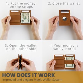 GARZINI Magic AirTag Wallet, Mens Wallet with Airtag Holder, Minimalist Wallet with RFID card holder, Leather Wallet for 10 cards, Camel Brown