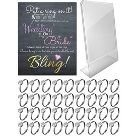 Put a Ring on It Bridal Shower Game with Fake Rings, Decor, Decorations, Bridal Shower Games for Guests, Wedding Shower Games (Chalkboard + 36 Ct Black Rings)