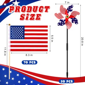 Silipull 100 Pcs 4th of July American Garden Flags Aircraft Pinwheels Set Red White Blue Patriotic Stars and Stripes Decorations for Independence Day Memorial Day Party Supplies Home Yard Garden Decor