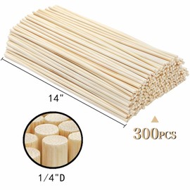 Cididu 300 Pcs Wooden Dowel Rods, 1/4 x 14 Inch Round Wooden Sticks Craft Sticks, Unfinished Natural Bamboo Sticks for Crafts Arts and DIYers