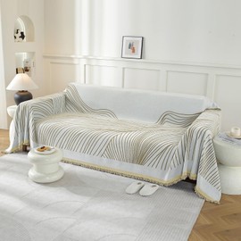 YSTELLAA Sofa Throw Blanket 2-Seater, 180 x 280 cm, Chenille AB Sides Sofa Throw, Sofa Blankets Throw Universal, Four Seasons Sofa Cover, Couch Cover with Tassel, Khaki Curve