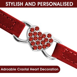 cobee Bling Heart Cat Collar with Bell, Adjustable Kitten Collar with Safety Belt, Rhinestone Pet Collar for Small Cats and Dogs (Red)