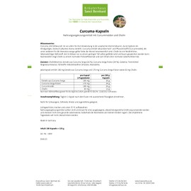 Sanct Bernhard Curcuma Capsules | Per Capsule 180 mg Curcuminoids & 83 mg Choline | 180 Capsules for 6 Months