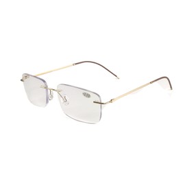 krlanhx Ultralight Rimless Progressive Multifocal Reading Glasses Dual-use Anti-fatigued Reader (Gold, 3.5, diopters)