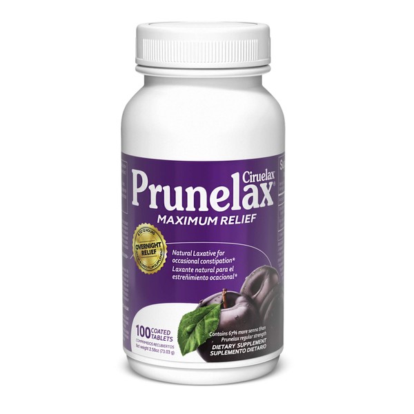 Prunelax Ciruelax Natural Laxative Maximum Relief Tablets - Gentle Overnight Relief for Occasional Constipation, Vegan & Gluten-Free, 100ct with 25mg Sennosides B