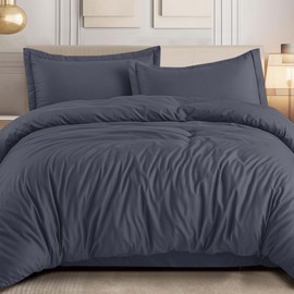 MOONLIGHT20015 Duvet Cover Queen Size (90 x 90) Inches with 2 Pillow Shams - Wholesale Bulk Pack of 10 for Hotels, Guest Bedroom - Soft Brushed Microfiber Button Closure Duvet Covers Bed Set (Grey)