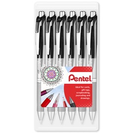 Pentel EnerGel BL80 - Retractable Liquid Gel Pen - 1.0mm - 54% Recycled - Shell Pack Gift Set - Black Ink - 6 Pack
