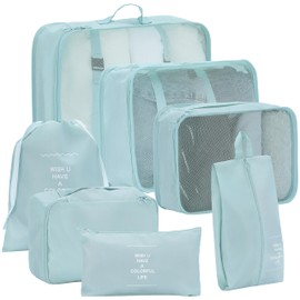CENICENI 7 Set Packing Cubes for Travel, Gifts for Women Mom, Suitcase Organizer Bags for Luggage with Hanging Toiletry Bag and Shoe Bag, Vacation Essentials Travel Accessories Baby Blue