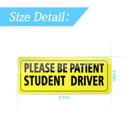 3PCS Student Driver Magnetic Car Stickers, Please Be Patient Student Driver, Magnet Reflective Yellow Large Bold Text Car Signs, Bumper Safety Sign Stickers for New Drivers (Black)