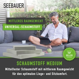 SEEBAUER Living Foam, Medium RG 35/40 (Medium Firm), 30 x 30 x 8 cm, Foam Panel, Seat Cushion, Foam to Cut
