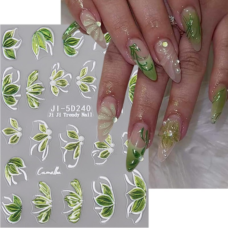 2 Sheets Spring Nail Art Stickers 5D Embossed with Peals