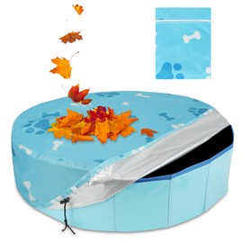 Rypet Pet Pool Cover Foldable Round Dog Swimming Pool Covers Kiddie Pool Cover,Leak Proof Washable Kiddies Pet Small Paddling Bath Accessories for Dog Kiddie Pool Bathing Tub（Blue）