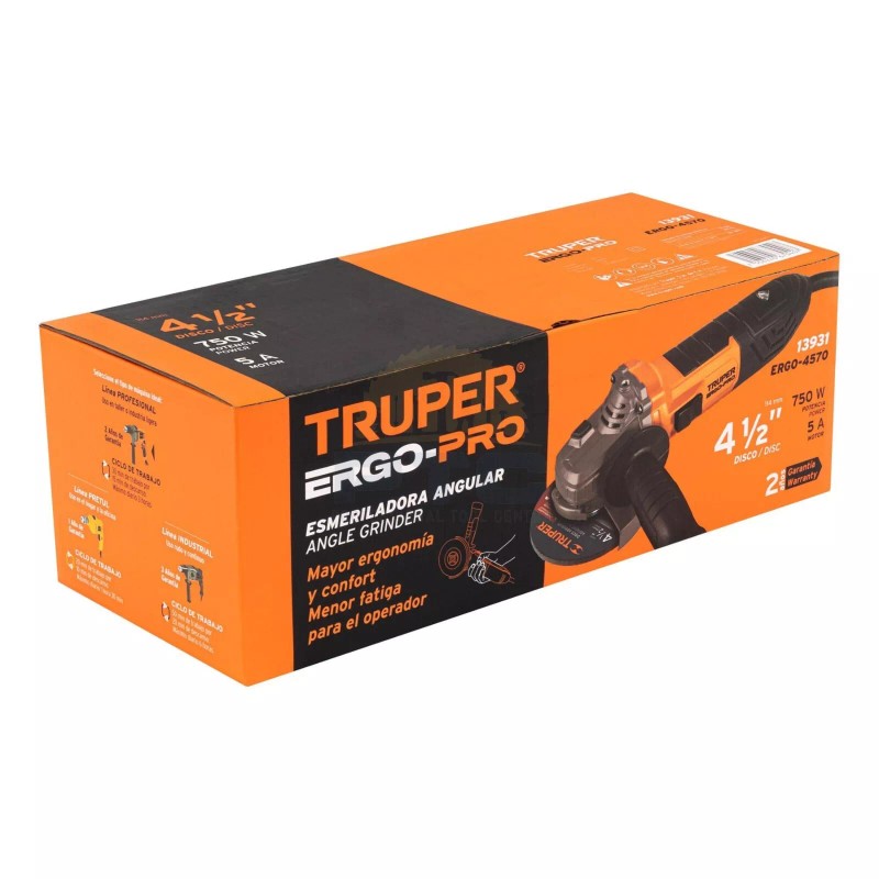 Truper ERGO-4570 Angle grinder 4-1/2" 750 W, ERGO-PRO