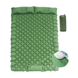 2 Person Camping Sleeping Pad and Pillow- Upgrade Foot Pump Self Inflating Camping Mat for Backpacking Tent Hiking Army Green