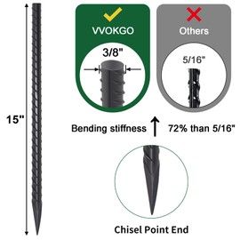 VVOKGO Rebar Stakes 15 Inches Ground Concrete Form Stakes (16pcs), 3/8" Diameter Straight Metal Spikes Heavy Duty with Chisel Point End, Steel Anchors for Fence, Concrete Timber, Garden Plants, Black