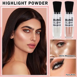 AWCCXMYM Glitter Powder Highlighter Powder Smooth Brighten Natural Flawless Mineral Shimmer Powder Makeup for Face Body Hair Instantly Glowing Vegan & Cruelty Free 01#White Moonbeam