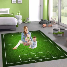 Kids Rug Soccer Field Rug Football Rug Carpet Playmat Fun Sports Area Rugs with Anti Skid Rubber Backing for Boys Children's Bedroom Playroom Living Room Nursery Green 5X8ft/150X240CM