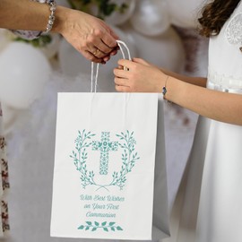 PopManko First Holy Communion Gifts for Boys, First Holy Communion Cards for Boys, Rosary Beads Catholic Pearl Cross Necklace for Kids, 1st Holy Communion Gift Bags for Boys(Blue)