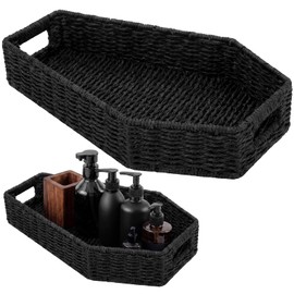 Goth Storage Basket for Bathroom Black Coffin Tray Woven Paper Rope Basket