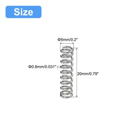 uxcell Compression Spring, 5Pcs 304 Stainless Steel, 5mm OD, 0.8mm Wire Size, 20mm Free Length, Silver Tone