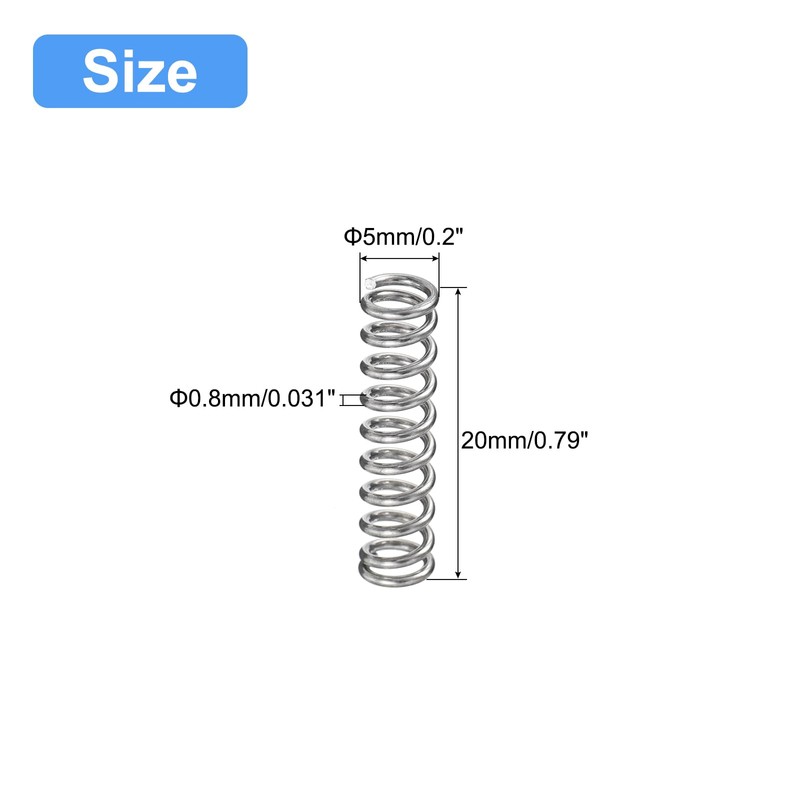 uxcell Compression Spring, 5Pcs 304 Stainless Steel, 5mm OD, 0.8mm