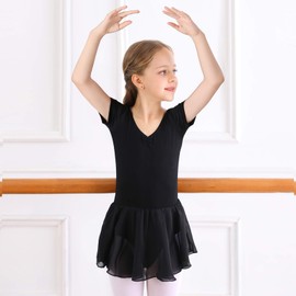 Bezioner Girls Ballet Dress Kids Gymnastics Dance Leotard Costume Dancewear With Skirt Black 130