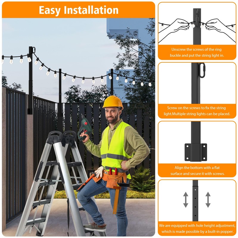 Mutovlin 4 Pack String Light Poles,2.8 Ft Light Poles for