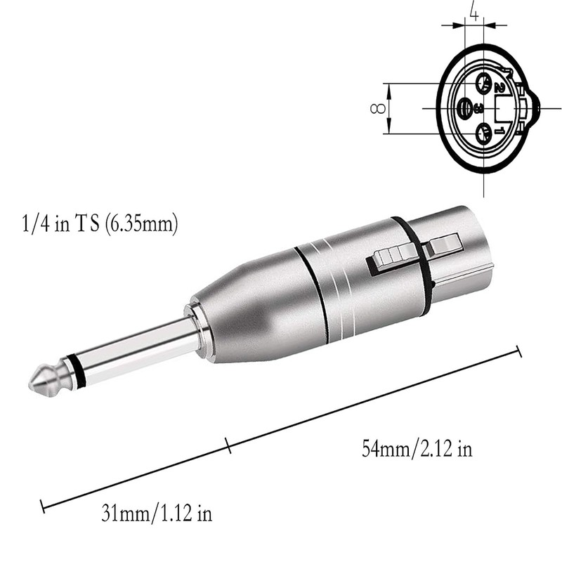 Sairps XLR hembra a 1/4 estéreo equilibrado conector de audio