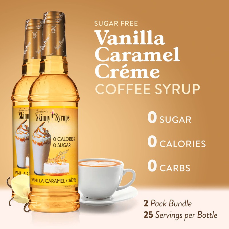 Jordan's Skinny Syrups Vanilla Caramel Creme, Sugar Free Flavoring Syrup,