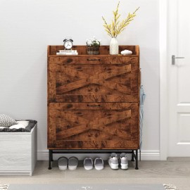 Walsport Shoe Cabinet with 2 Flip Door 2 Storage Drawers Shoe Rack Organizer for Entryway