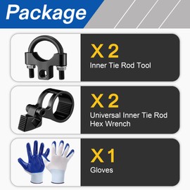 Meonum 2 Pcs 3/8'' Low Profile Inner Tie Rod Tool & 2 Pcs Universal Inner Tie Rod Hex Wrench 27-42mm with 1/2" Drive, a Pair of Blue and White Gloves, for Most Cars Repair