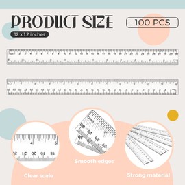Fuutreo 100 Pack 12 Inch Rulers Bulk Clear Rulers Plastic Rulers for Classroom Straight Ruler with Centimeters and Inches Drafting Measuring Tools for Student School Classroom Office
