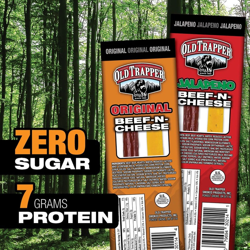 Old Trapper Beef-N-Cheese, Original 1.3-Ounce Individual Package, Savory Beef Stick