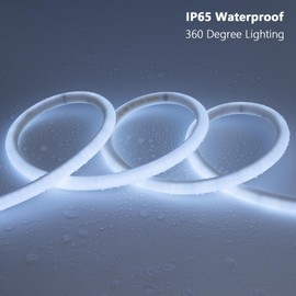 BENLUN 24V 360 Degree LED Neon Light 16.4ft, 6500K Cool White LED Strip Light Outdoor Waterproof, Flexible LED Rope Light for Bedroom Garden Commercial (Power Adapter not Included)