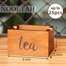 Acacia Sugar Packet Caddy for Coffee Bar, Farmhouse Wood Sugar Holder Packets , Sugar Packet Container, Small Tea Bag Organizer for Office Table,Hotel, Restaurant, Brown Labeled "Tea"