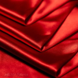 4 Way Stretch Silky Spandex Satin Fabric by The Yard - 60" Wide Shiny Satin Spandex Fabric for Dresses, Active Wear, Yoga Pants, Table Cloth - Thick and Heavy Spandex Fabric - Red - 1 Yard